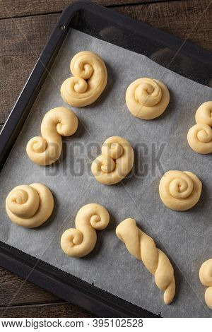 Preparation Of Jidasky Or Jidase - Czech Sweet Easter Pastry Made Of Yeast Dough, Top View