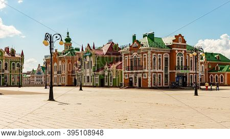 Yoshkar-ola, Mari El, Russia 30 July 2020: Arkhangelskaya Sloboda Beautiful Dutch Flemmish Houses. S