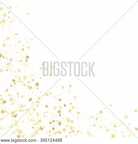 Flying Gold Star Sparkle Vector With White Background. Luxurious Gold Gradient Christmas Sparkles Gl