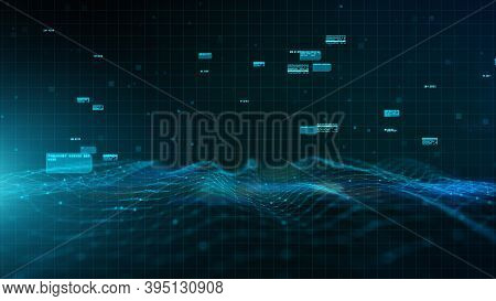 Blue Digital Cyberspace Digital Data Network Connections, Wave Flowing With Lines And Dots Connectio