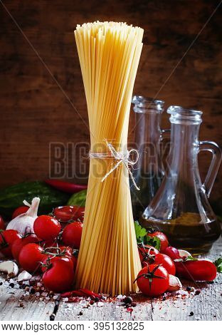 Spaghetti And Tomato, Vertical Image, Selective Focus