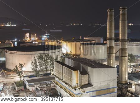 Night Scene Of Power Plant In Hong Kong
