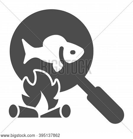 Cooking Fish On Bonfire Solid Icon, Picnic Concept, Fried Fish Sign On White Background, Fish Barbec