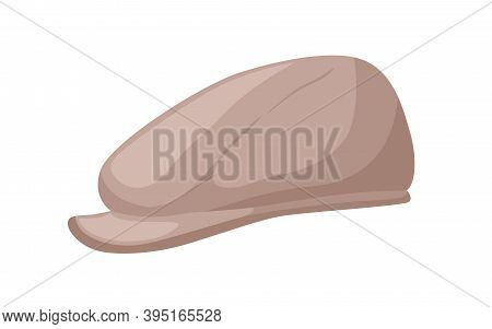 Traditional Gentleman Beige Coppola Hat In Retro Style. Autumn Male Headdress Or Kepi For Golf. Flat