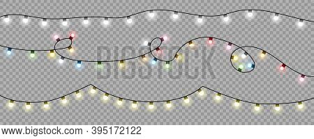 Christmas Lights Bulbs. Color Garlands. Colorful Christmas Lights Bulbs, Isolated. Lights Bulbs In S