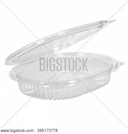 Reusable Plastic Transparent Box For Takeaway, Picnic Or Store Food Isolated On White