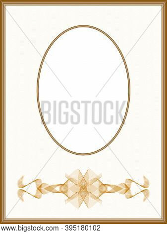 Light Brown Line Art Design For Passe-partout. Vintage Border With Guilloche Pattern. Oval Picture F