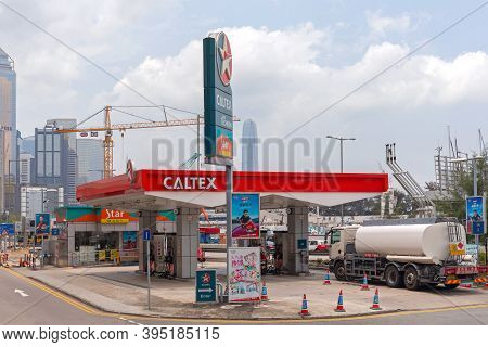 Hong Kong, China - May 1, 2017: Caltex Petrol Station At Island In Hong, Kong, China.