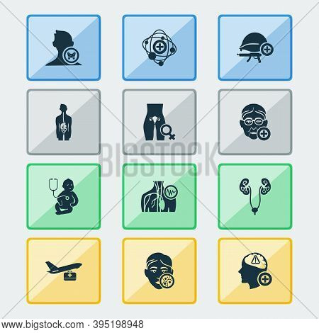 Medical Icons Set With Dermatology, Urology, Endocrinology And Other Child Elements. Isolated Vector