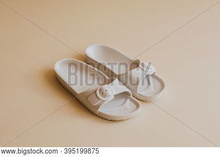 White buckle slide sandal slippers