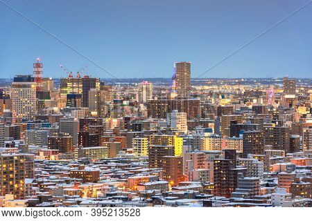 Sapporo, Japan downtown cityscape at night.