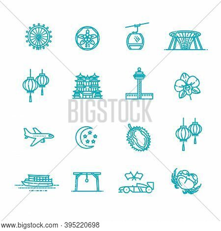 Singapore Icon Set, Thin Line Icon. Singapore Symbols