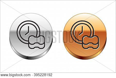 Black Line Washing Dishes Icon Isolated On White Background. Cleaning Dishes Icon. Dishwasher Sign. 
