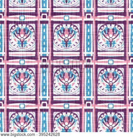 Seamless Folklore India Block Print Check Background. Arabesque Ethnic Soft Furnishing Fabric Style.