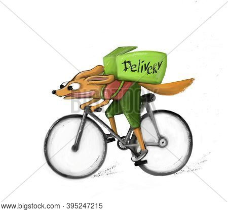 The Dog Courier Is In A Hurry To Deliever The Order, Delievery Service Illustration With The Funny C