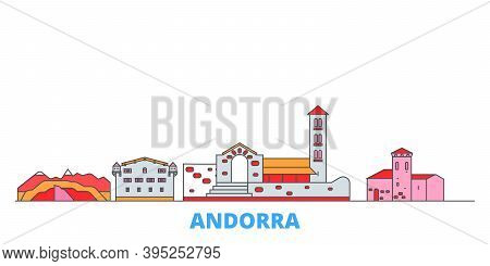 Andorra Line Cityscape, Flat Vector. Travel City Landmark, Oultine Illustration, Line World Icons