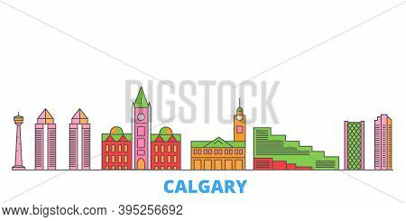 Canada, Calgary Line Cityscape, Flat Vector. Travel City Landmark, Oultine Illustration, Line World 