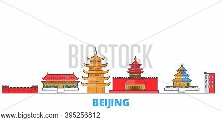 China, Beijing Line Cityscape, Flat Vector. Travel City Landmark, Oultine Illustration, Line World I