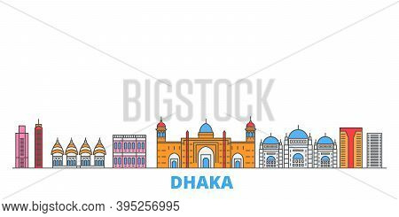 Bangladesh, Dhaka Line Cityscape, Flat Vector. Travel City Landmark, Oultine Illustration, Line Worl