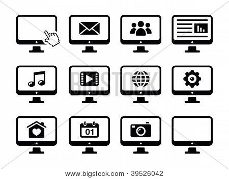 计算机屏幕黑色图标集