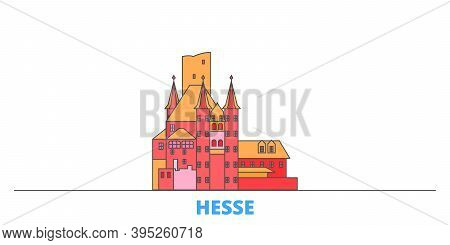 Germany, Hesse, Upper Middle Rhine Valley Line Cityscape, Flat Vector. Travel City Landmark, Oultine