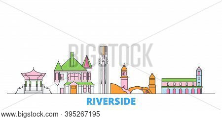 United States, Riverside Line Cityscape, Flat Vector. Travel City Landmark, Oultine Illustration, Li