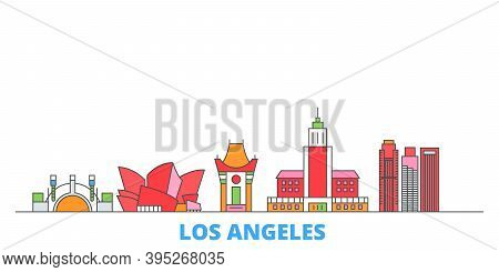 United States, Los Angeles Line Cityscape, Flat Vector. Travel City Landmark, Oultine Illustration, 