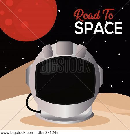 Astronaut Helmet In Moon Road To Sapace Poster - Vector