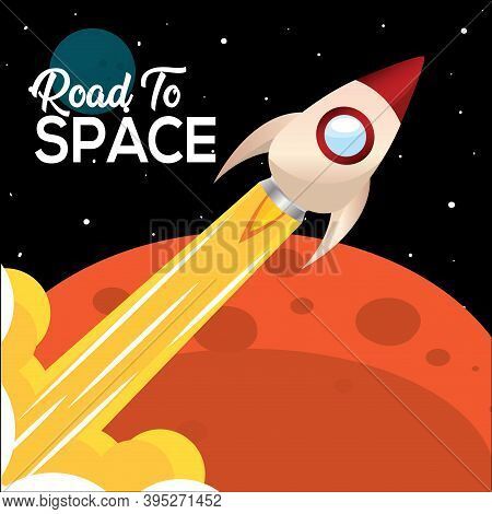 Space Rocket Take Off In Mars Road To Sapace Poster - Vector