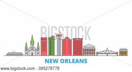 United States, New Orleans Line Cityscape, Flat Vector. Travel City Landmark, Oultine Illustration, 