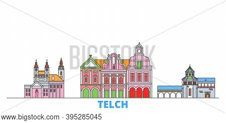 Czech Republic, Telc Line Cityscape, Flat Vector. Travel City Landmark, Oultine Illustration, Line W