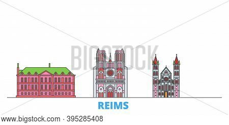 France, Reims Line Cityscape, Flat Vector. Travel City Landmark, Oultine Illustration, Line World Ic