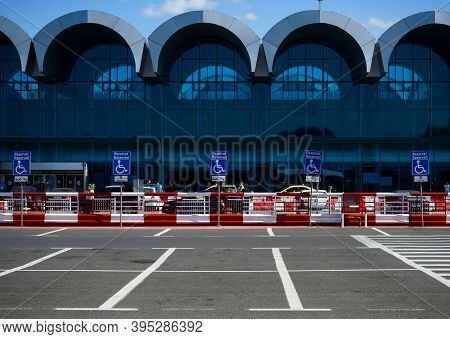 Otopeni, Romania - September 21, 2020: A Reserved Handicapped Parking Sign Is Seen In The Parking Of