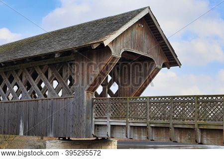 Wooden Covered Bridge In Guelph Ontario, Canada.
