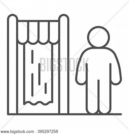 Water Park Changing Room Thin Line Icon, Aquapark Concept, Person At Changing Cabin Sign On White Ba