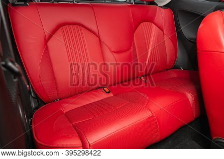 Novosibirsk, Russia - November 16, 2020: Alfa Romeo Mito, Red Leather Rear Seat For Passengers. Comf
