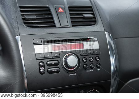 Novosibirsk, Russia - November 16, 2020: Suzuki X4,auto Interior, Car Stereo Audio System Front Pane
