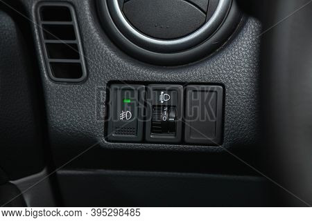 Novosibirsk, Russia - November 16, 2020: Suzuki X4, Close-up On The Headlight Switch Control Buttons