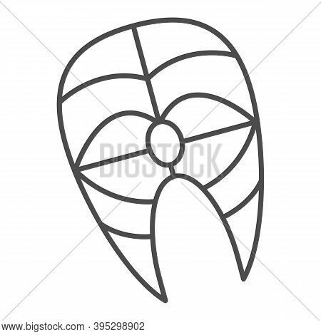 Slice Of Fish Thin Line Icon, Fish Market Concept, Salmon, Tuna, Pangasius Steak Sign On White Backg