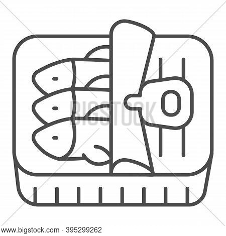 Tuna In Tin Box Thin Line Icon, Fish Market Concept, Tin Fish Can Sign On White Background, Sprat Fi