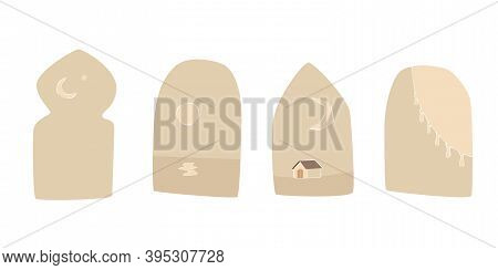 Modern Windows Scenery Set. Trendy Cream Color Vector Art.