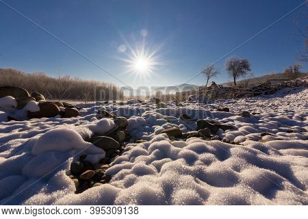 Beautiful Sunny Winter Landscape At Caucasus Mountains.