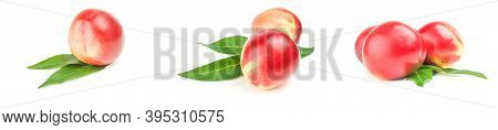 Collection Of Ripe Peaches Isolated On A White Background