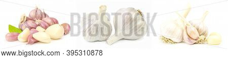 Collage Of Garlic Isolated On A White Background