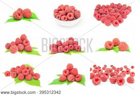 Group Of Sweet Raspberry Isolated On A White Background Cutout