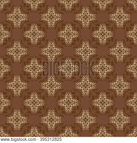 Unique Flower Motifs On Typical Java Batik With Soft Brown Color Design.