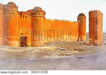 Ancient Fortress Ruins Colorful Painting Looks Like Picture