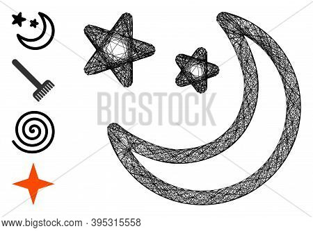 Vector Wire Frame Clear Night Sky. Geometric Wire Frame 2d Net Generated With Clear Night Sky Icon, 
