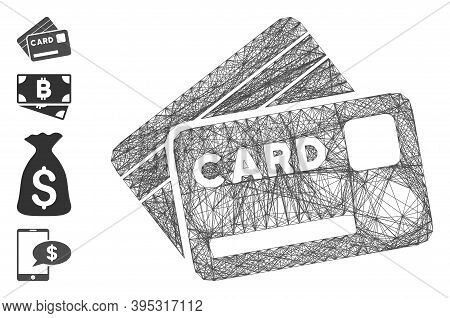 Vector Net Credit Cards. Geometric Linear Carcass Flat Net Based On Credit Cards Icon, Designed With