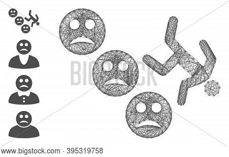 Vector Wire Frame Drop Down Sad User. Geometric Wire Frame 2d Network Made From Drop Down Sad User I